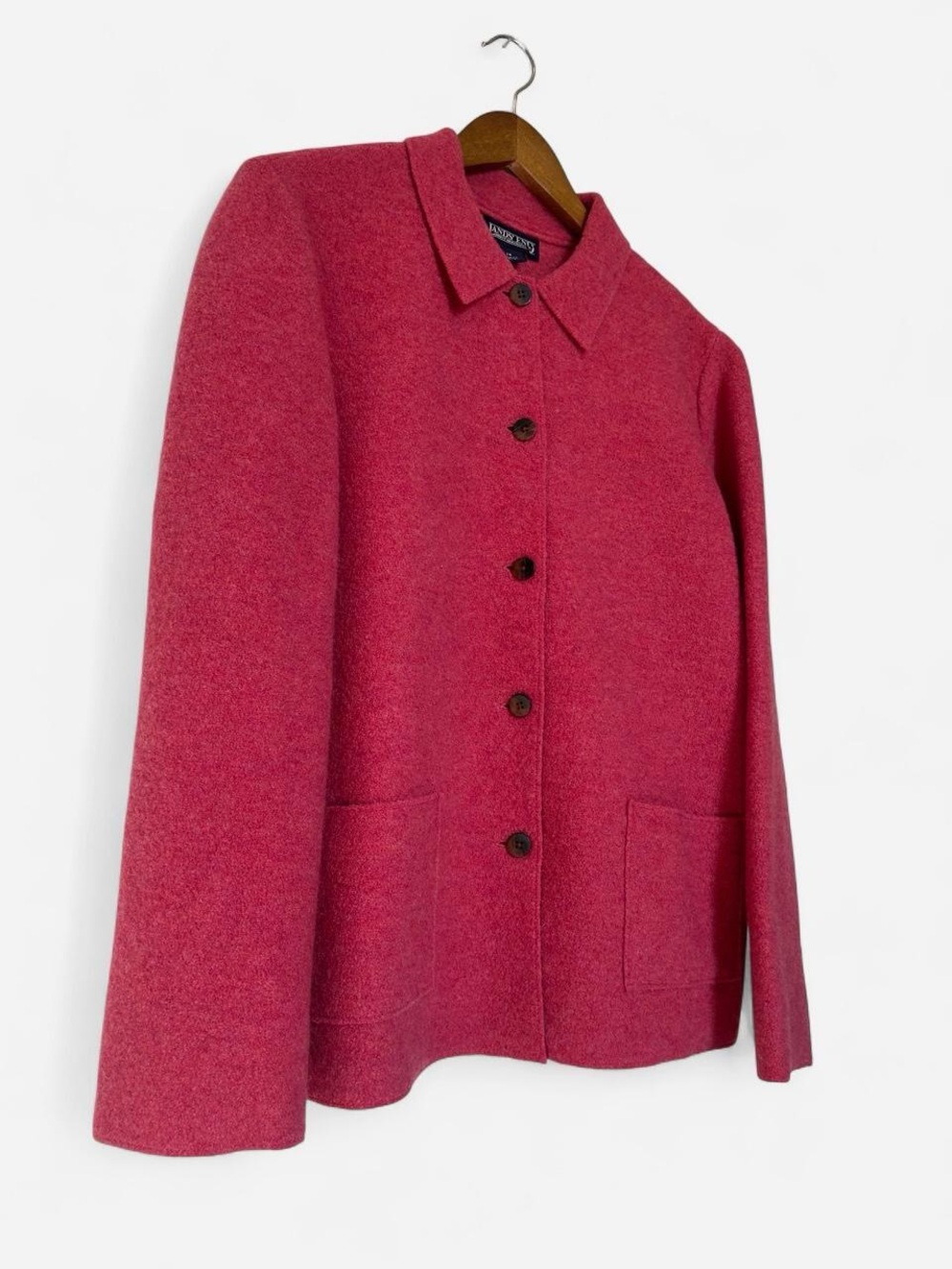 Land’s End 100% Wool Button-Front Jacket in Raspberry